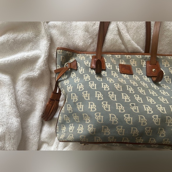 DOONEY & BOURKE Blue White Canvas Leather Logo Tote $369 LARGE EVERYDAY - Picture 6 of 14